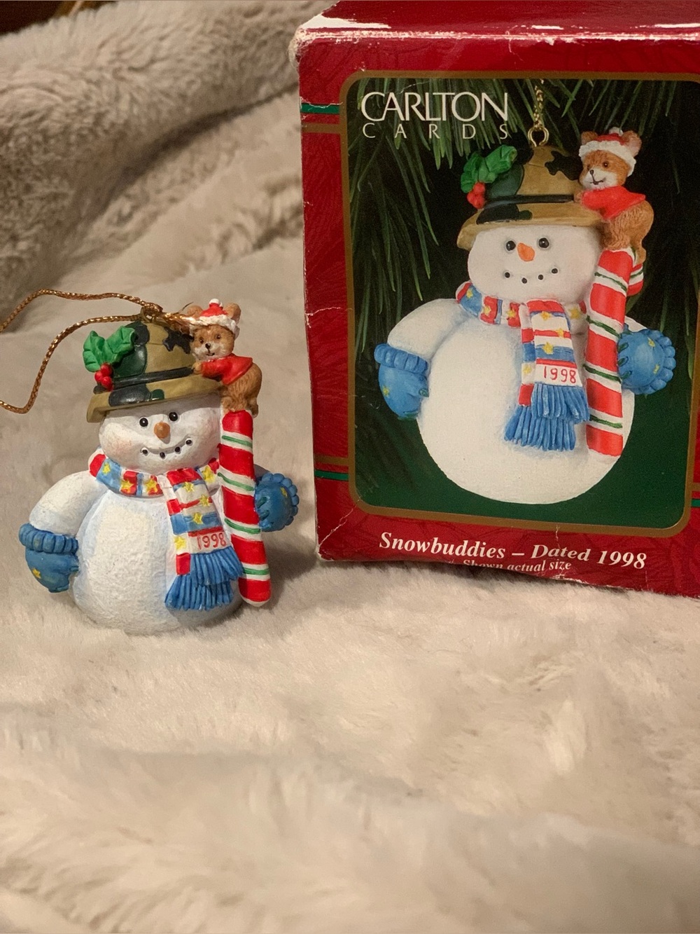 Vintage Carlton Cards 1998 Snowman Ornament with original box